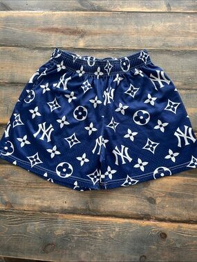 Bravest Studios Navy Blue NY Logo Print Athletic Shorts